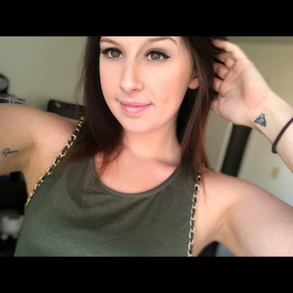 Army green blouse — gold chains down the side